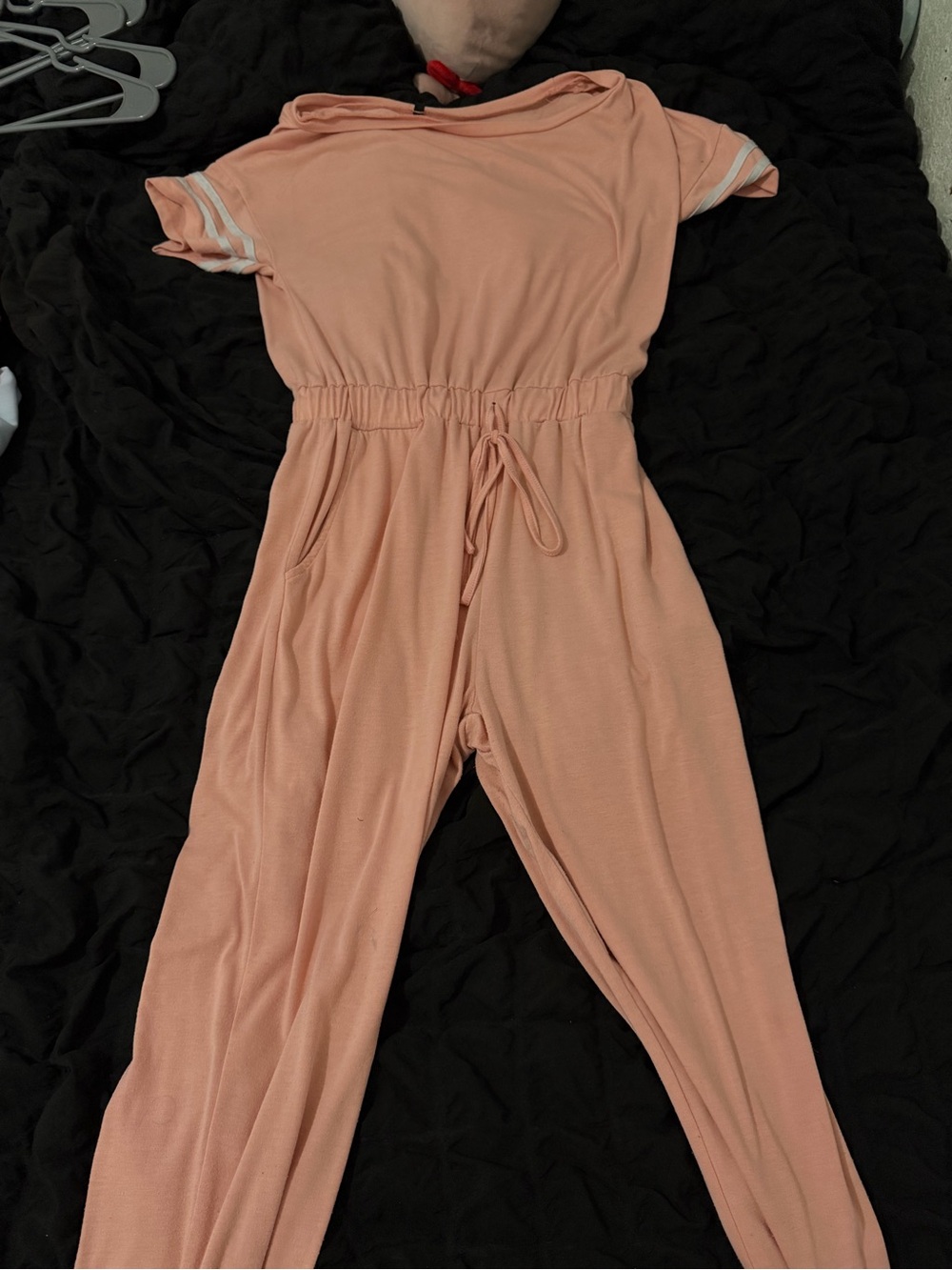 SHEIN Peach Short Sleeve Drawstring One-Piece Romper